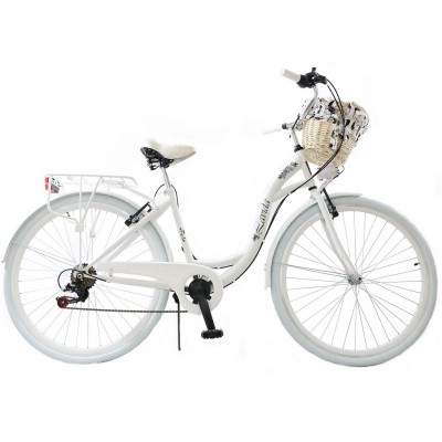 Dámsky retro bicykel 28" Lavida 7-prevodový Shimano [M] Biely s bielymi kolesami 